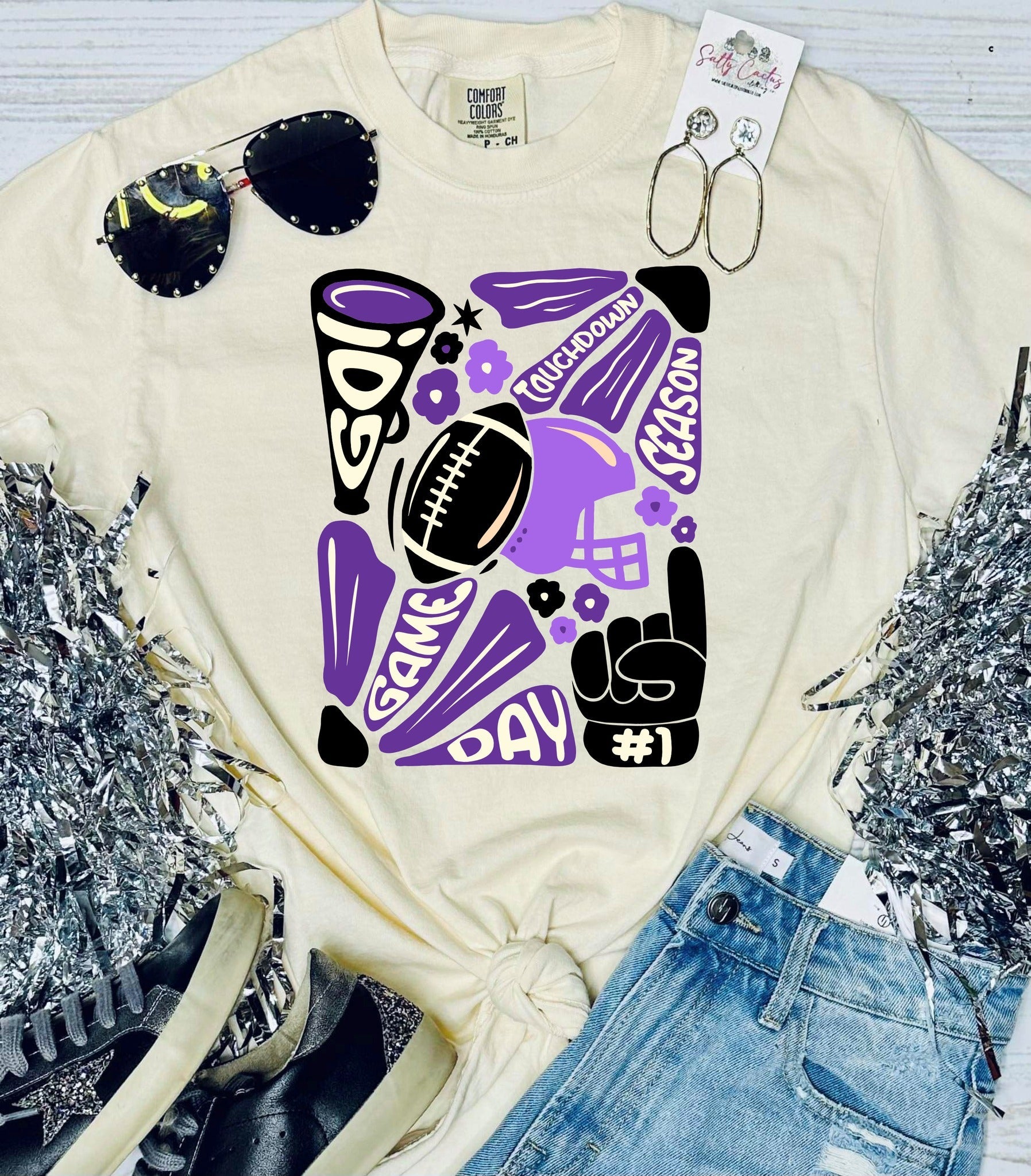 *DTF* Hand Drawn Football Ivory Comfort Color Tee