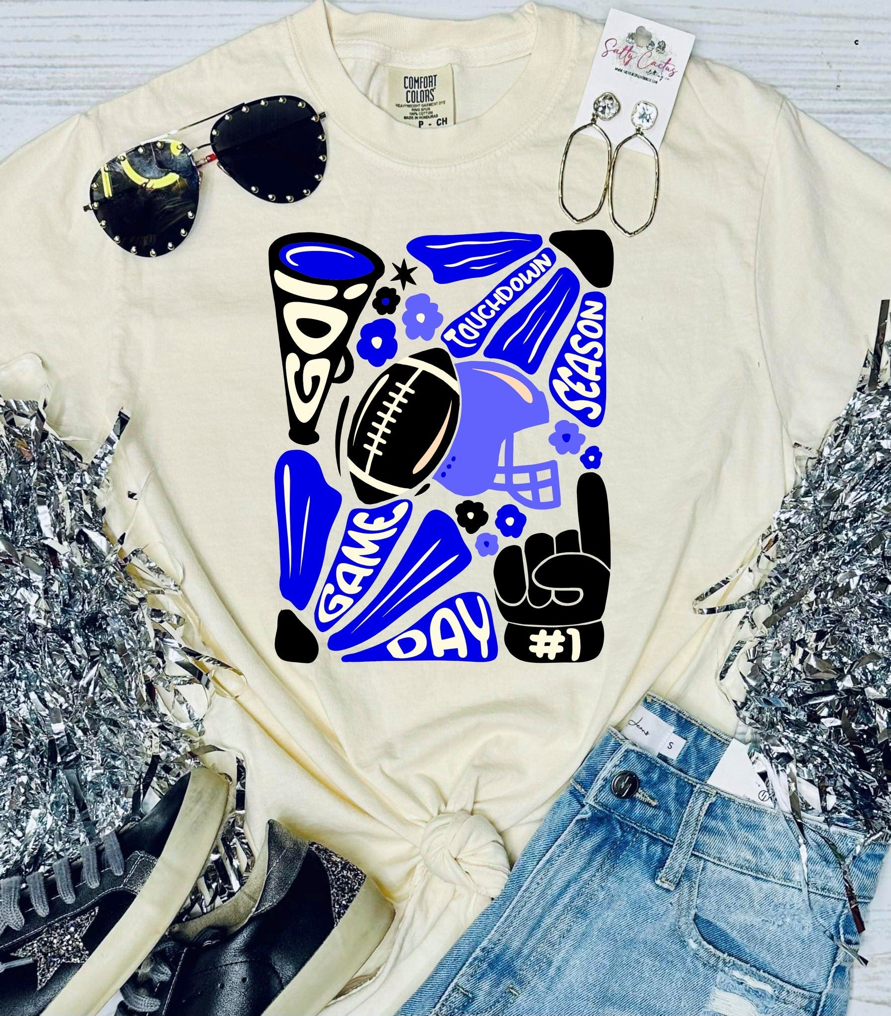 *DTF* Hand Drawn Football Ivory Comfort Color Tee