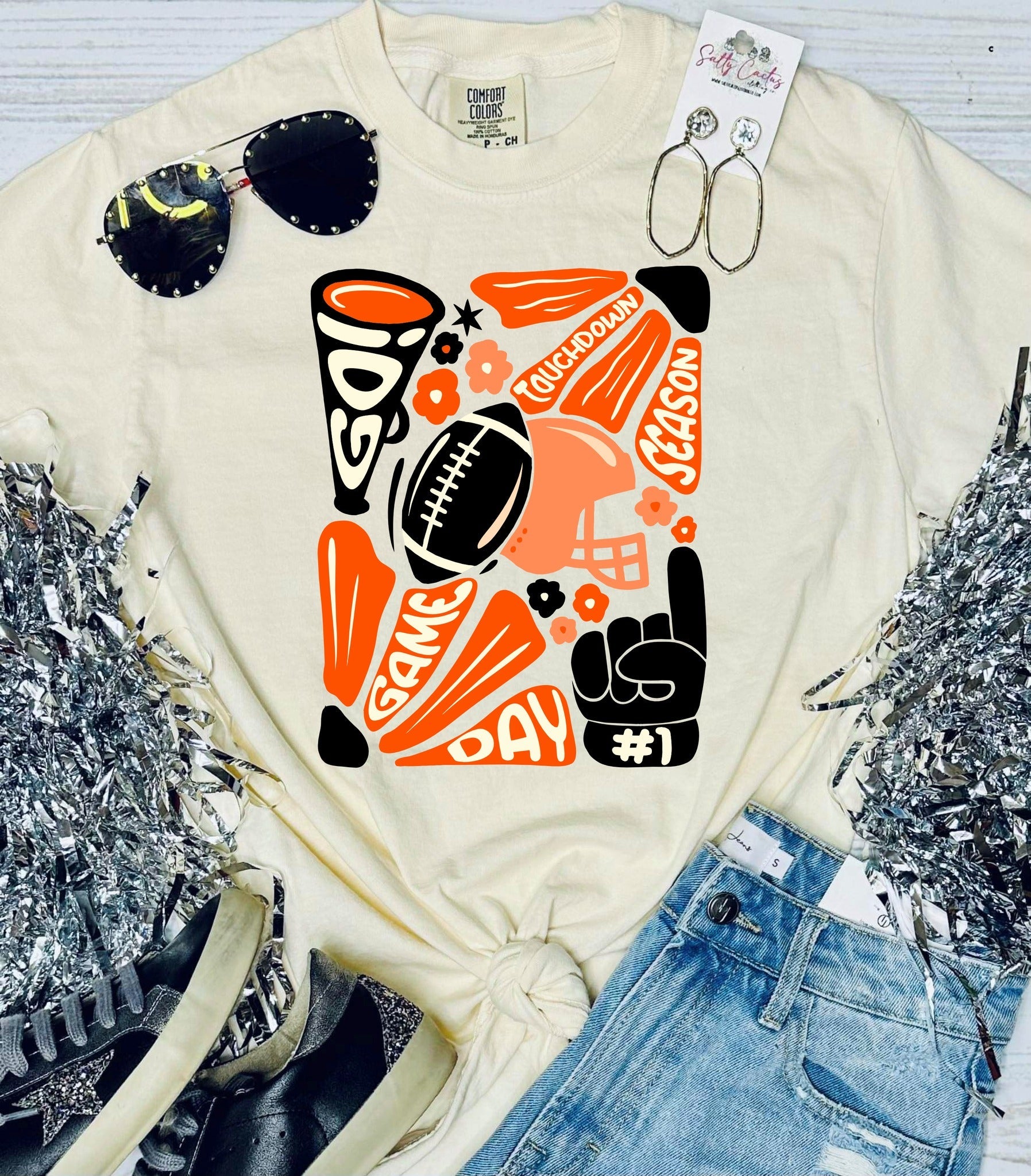 *DTF* Hand Drawn Football Ivory Comfort Color Tee