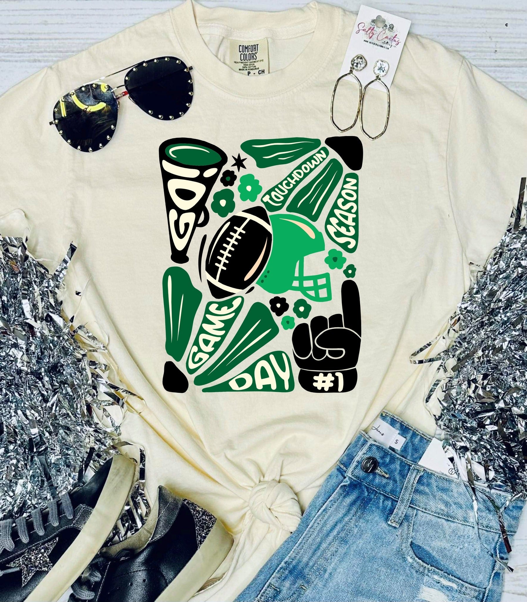 *DTF* Hand Drawn Football Ivory Comfort Color Tee