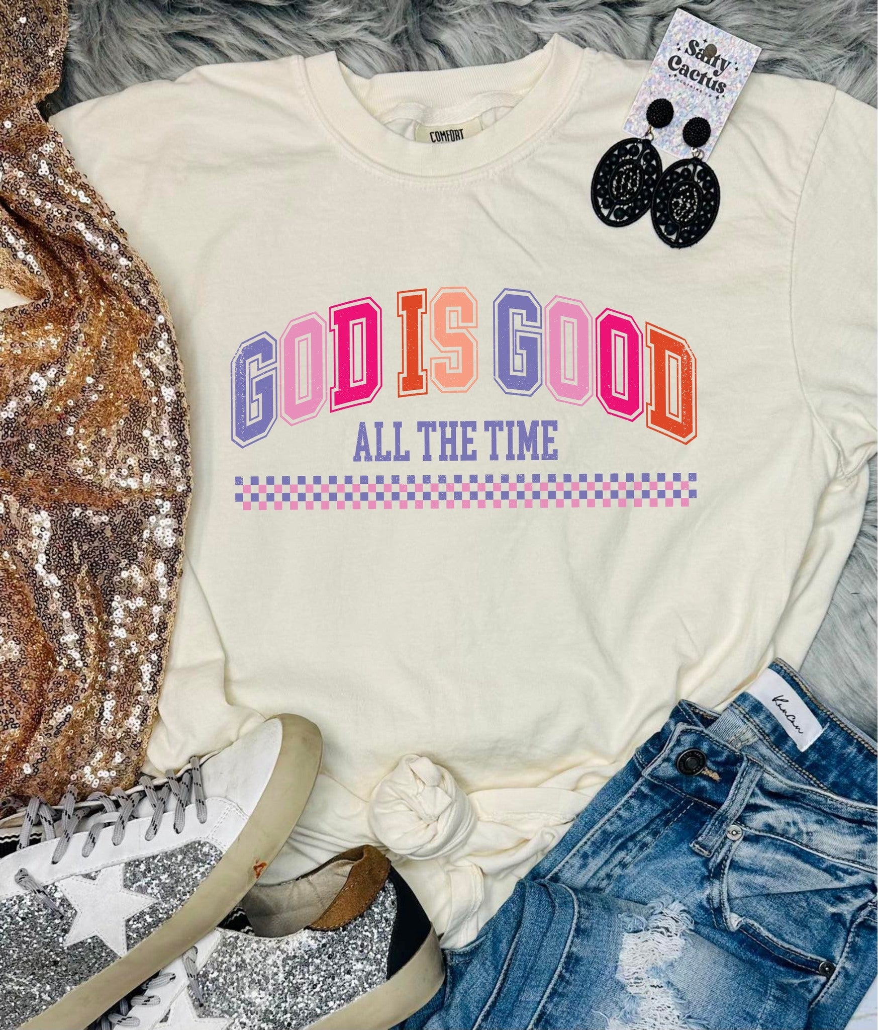 *DTF* God Is Good All The Time Checkered Ivory Comfort Color