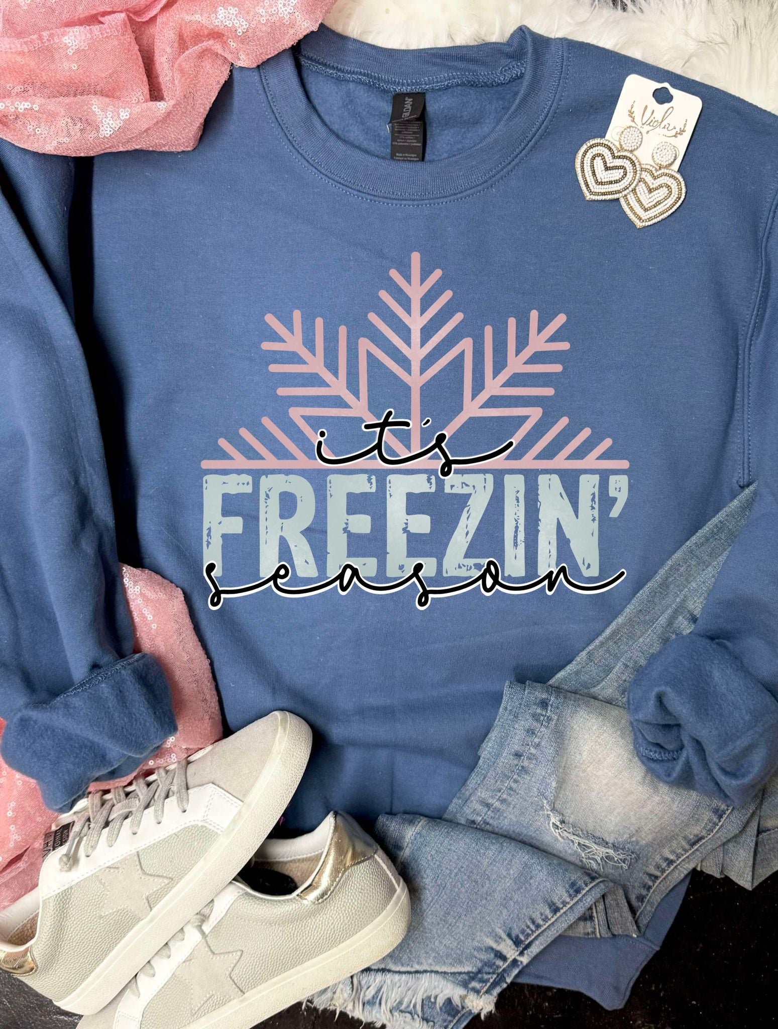 *DTF* It's Freezin Season Indigo Blue Sweatshirt