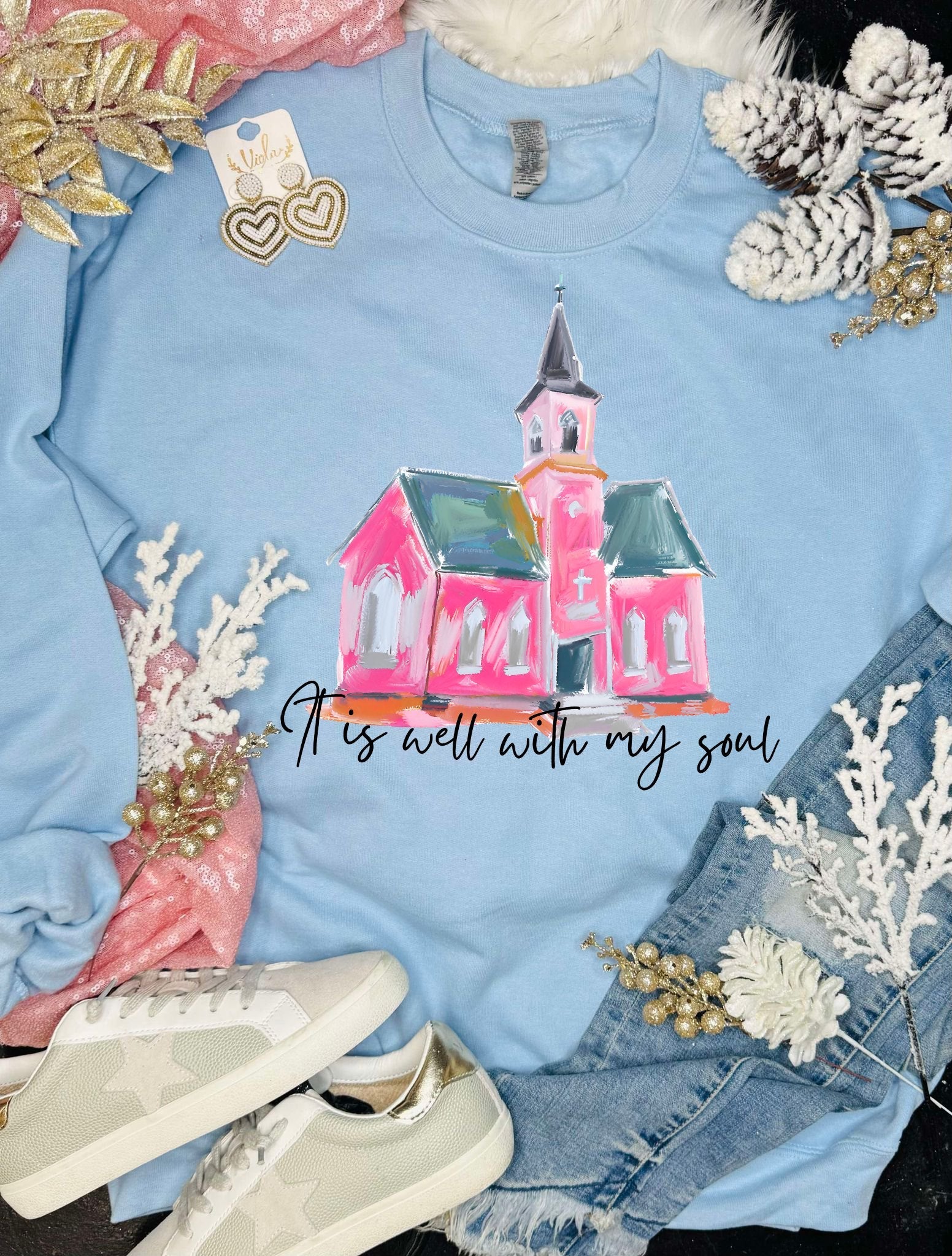 *DTF* It Is Well With My Soul Church Light Blue Sweatshirt