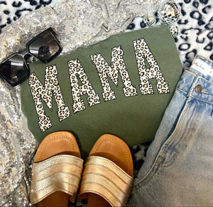 *DTF* Leopard Mama Military Green Tee