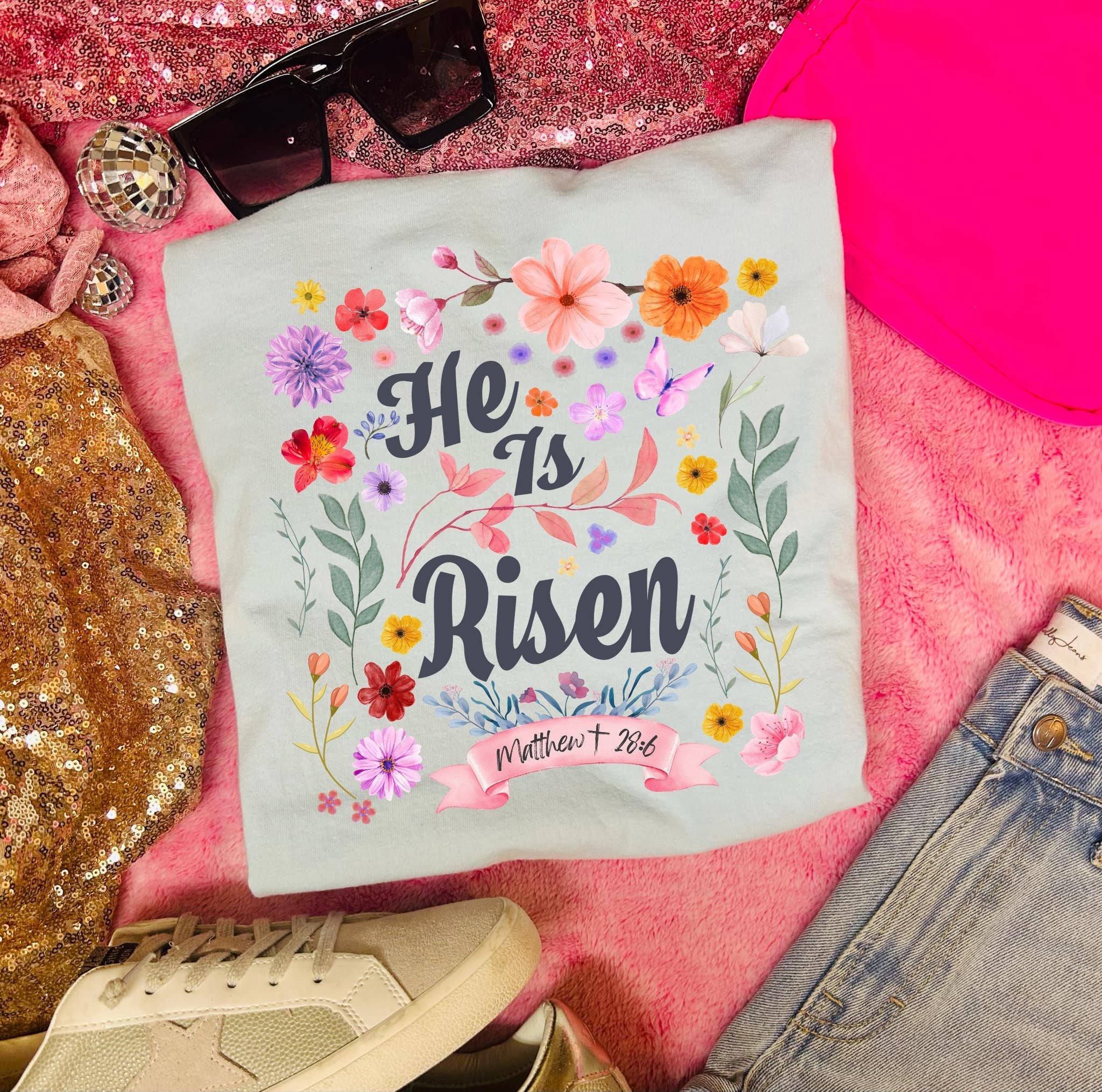 *DTF* He Is Risen Matthew Ice Blue Tee