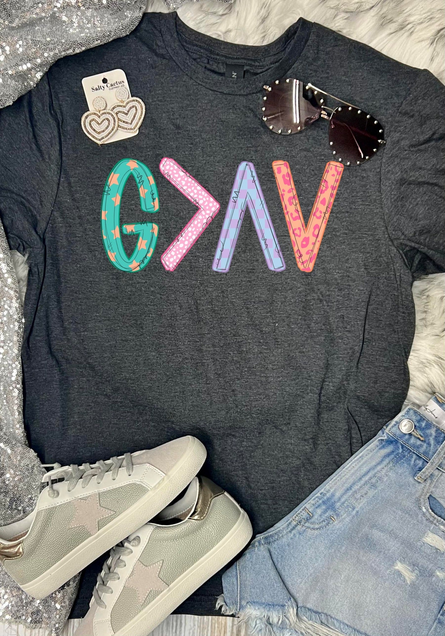 *DTF* God is Greater than the Highs Heathered Grey Tee