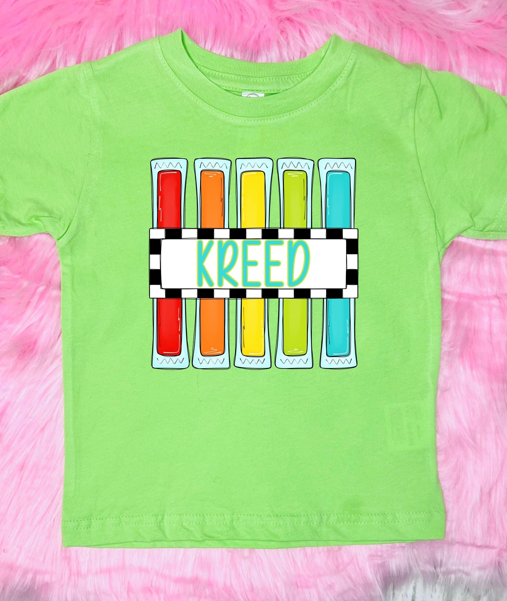 **DTF** Kids Custom Name Popsicle Lime Green Tee