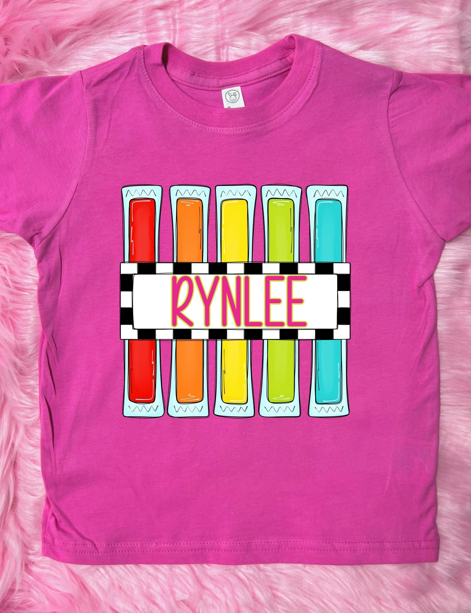 **DTF** Kids Custom Name Popsicle Vintage Pink Tee