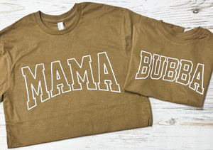 *PUFF* Mama/ Bubba White Outline Puff Coyote Brown Tee