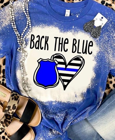 Back The Blue Badge Heart Bleached Bella