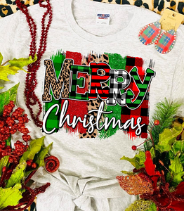 Merry Christmas Red and Green Plaid Tee