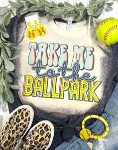 Kids Take Me to the Ballpark Baseball & Softball Grey Bleached Tee