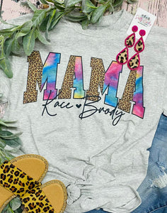 MAMA With Names Tie Dye & Leopard Grey Tee