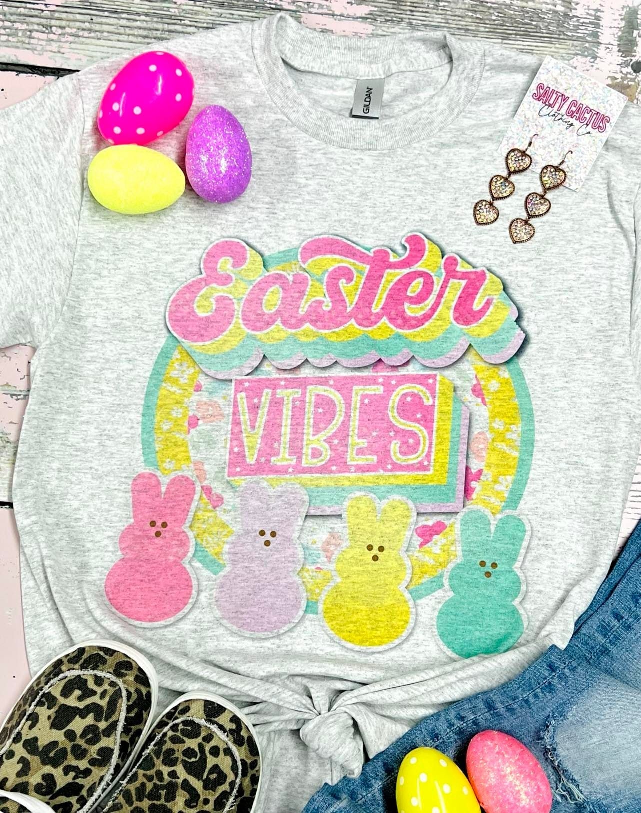 Easter Vibes Colorful Grey Tee