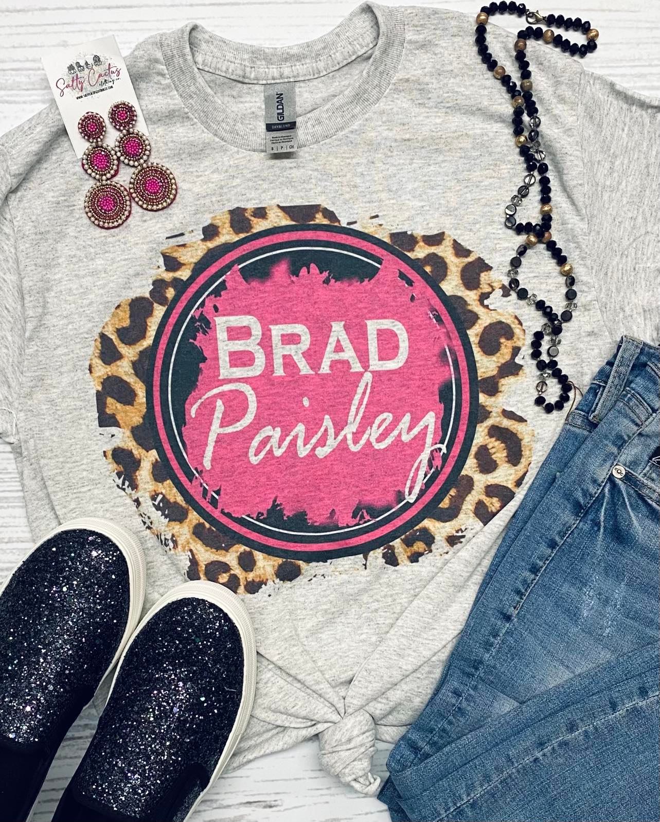 Brad Paisley Pink Leopard Circle Grey Tee