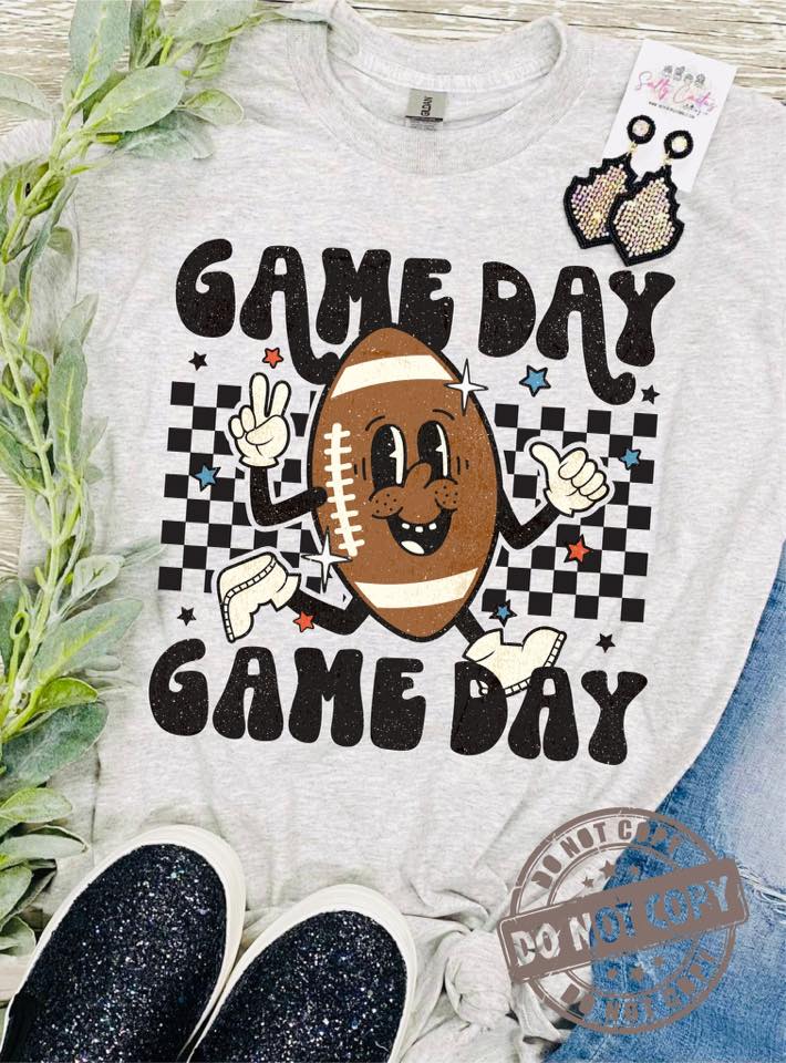 Game Day Game Day Smiley Football Grey Tee