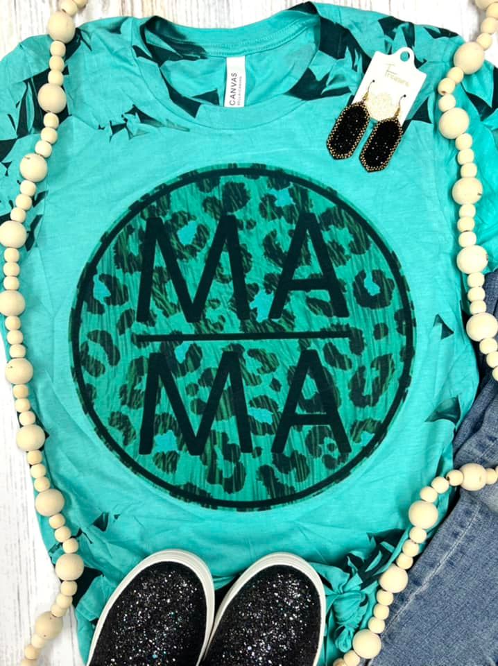 Mama Leopard Aqua Circle Tee with Black Tie Dye