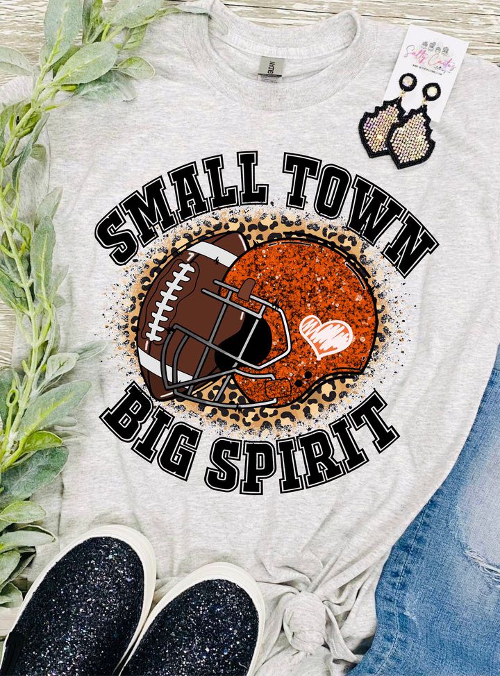 Small Town Big Spirit Football Grey Tee