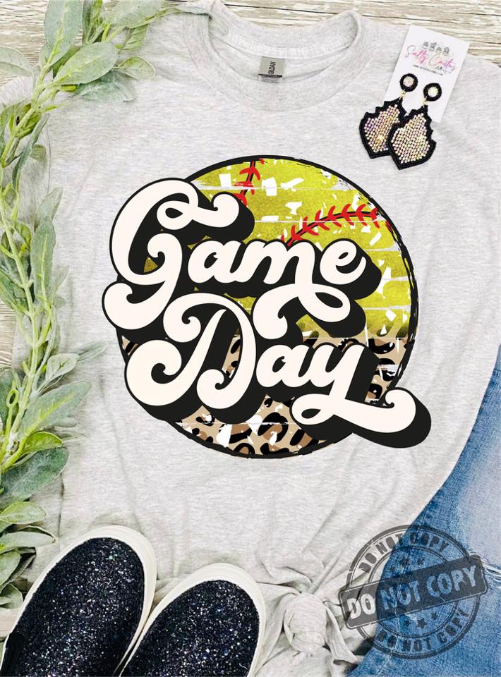 Game Day Softball Leopard Circle Grey Tee