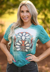 Squash Blossom Sunset Teal Bleached Tee