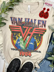 Van Halen World Tour Red Stone Tee With Cuts