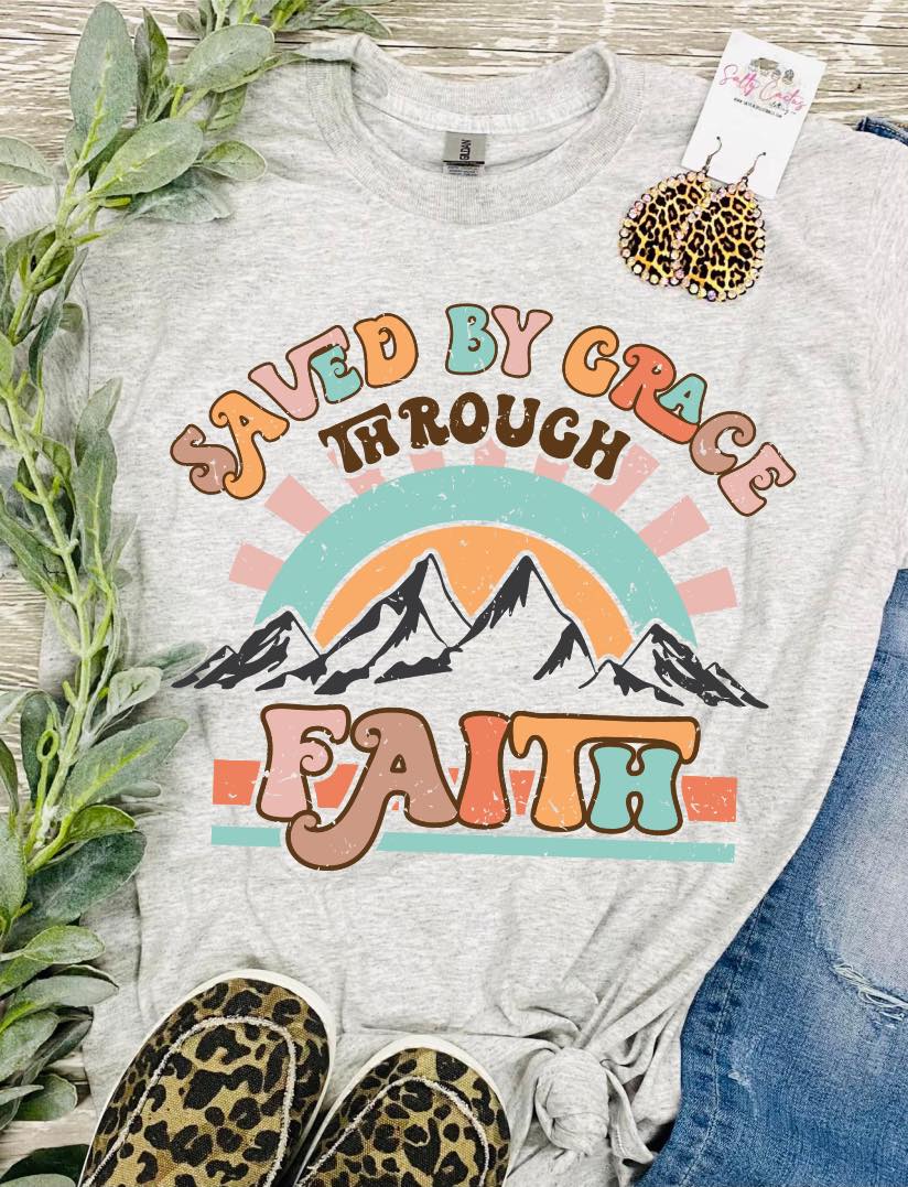 Saved By Grace Through Faith Grey Tee