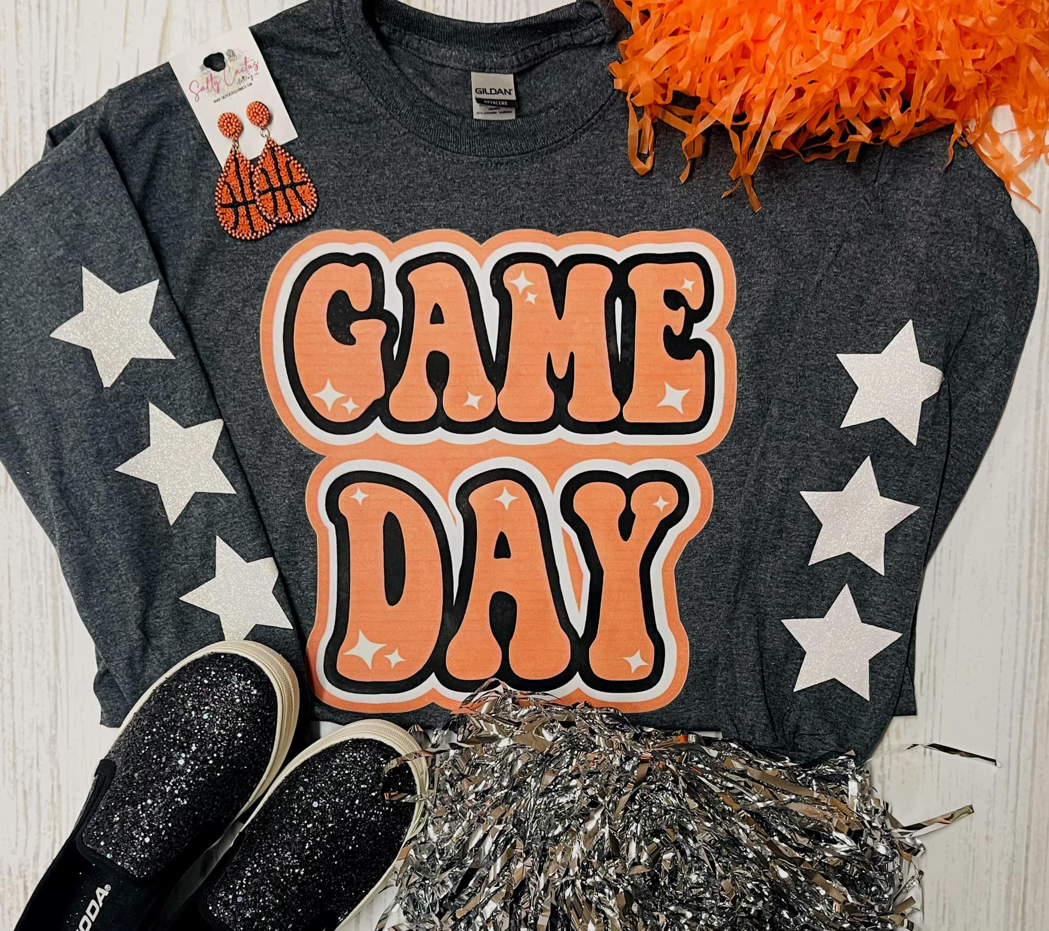 *DTG* Game Day Retro Star Patch Dark Grey Long Sleeve Tee