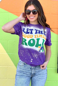 Let the Good Times Roll Mardi Bleached Purple Tee