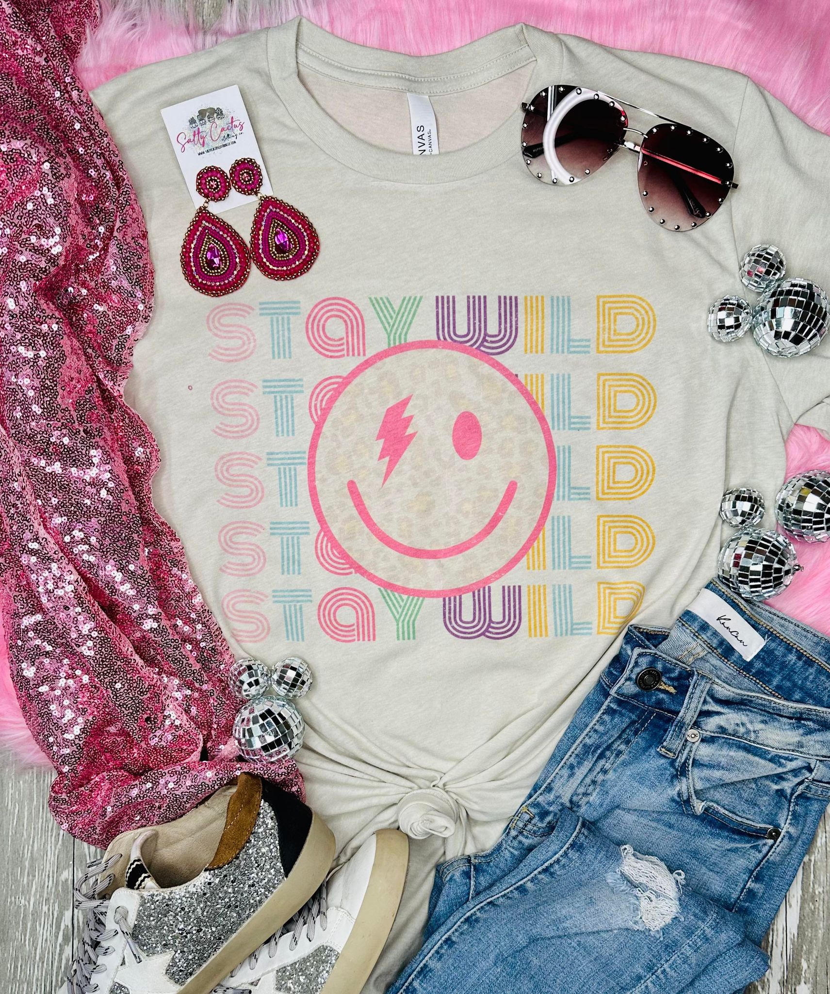 Stay Wild Stacked Smiley Stone Tee