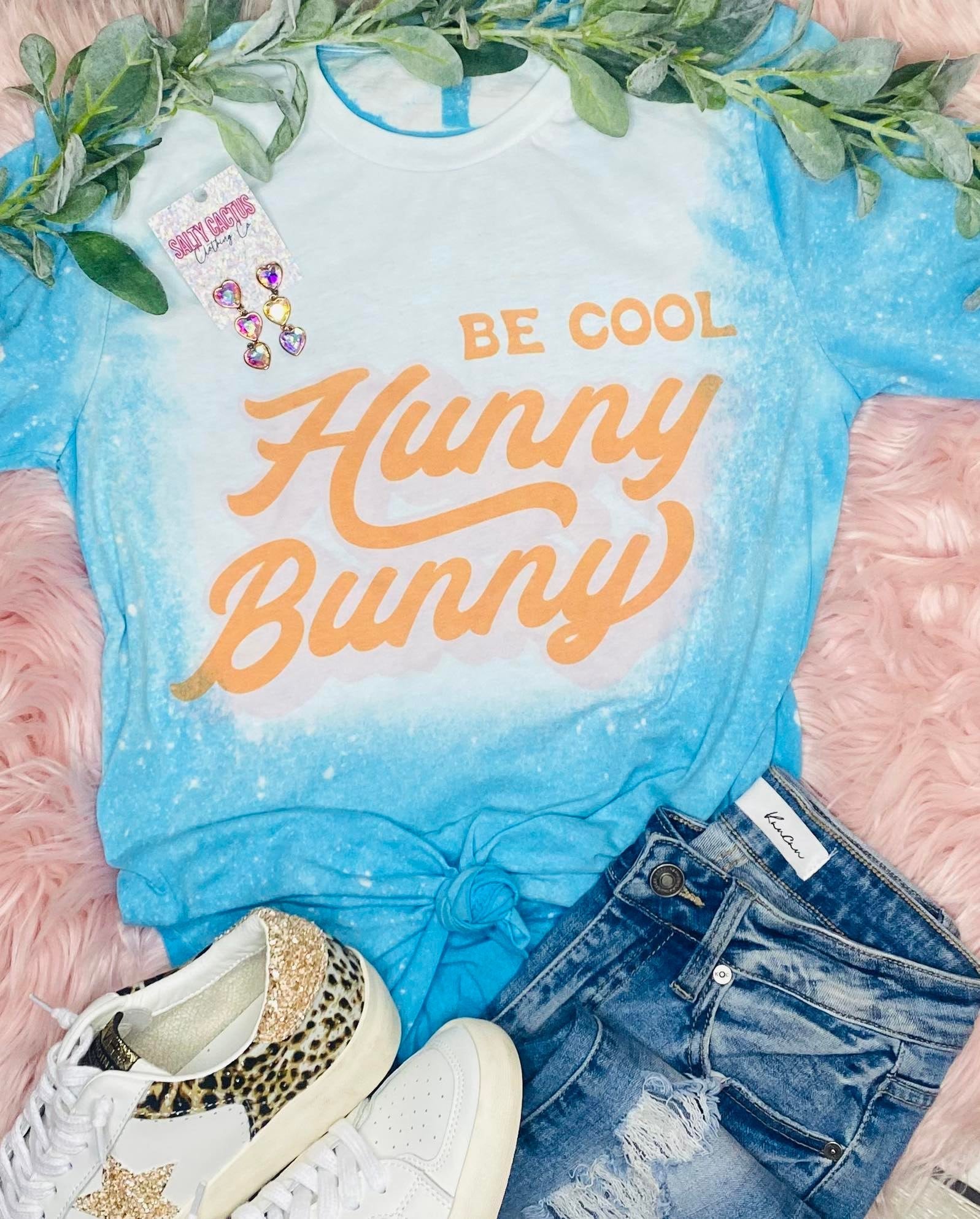 Be Cool Hunny Bunny Aqua Bleached Tee