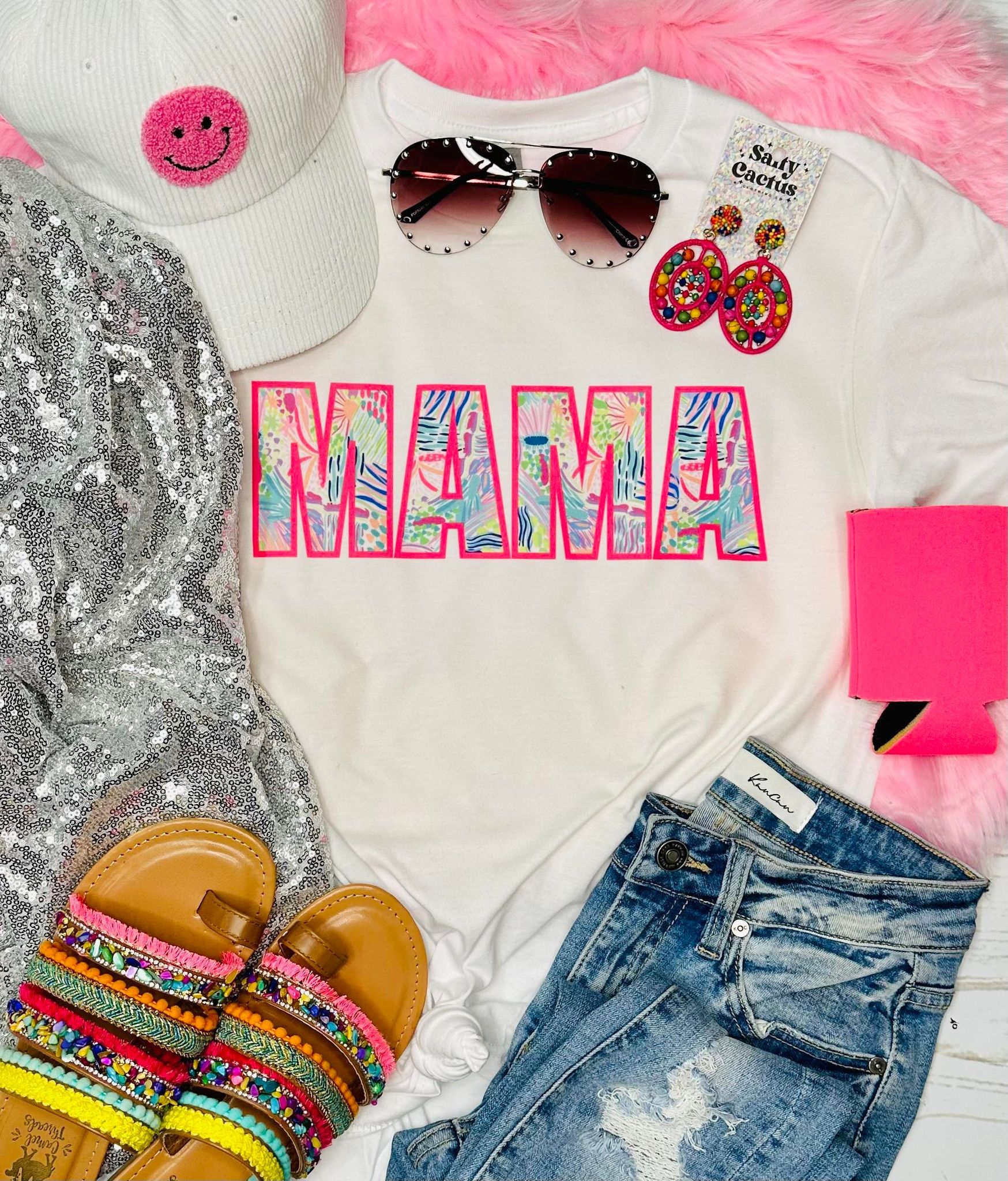 Mama Spring Floral White Tee