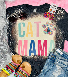 Cat Mama Colorblock Grey Bleached Tee