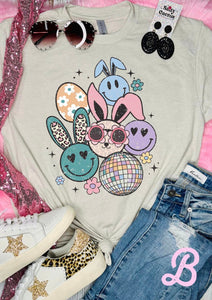 *RTS* Easter Smiley Faces Disco Ball Tan Tee    *Option B*