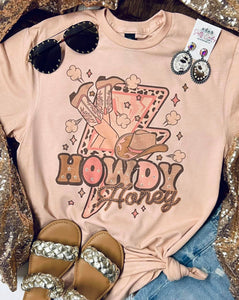 *EMBELLISHED* Howdy Honey Boots Peach Tee
