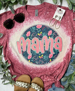 Customizable Floral Coral Circle Mama Mauve Bleached Tee