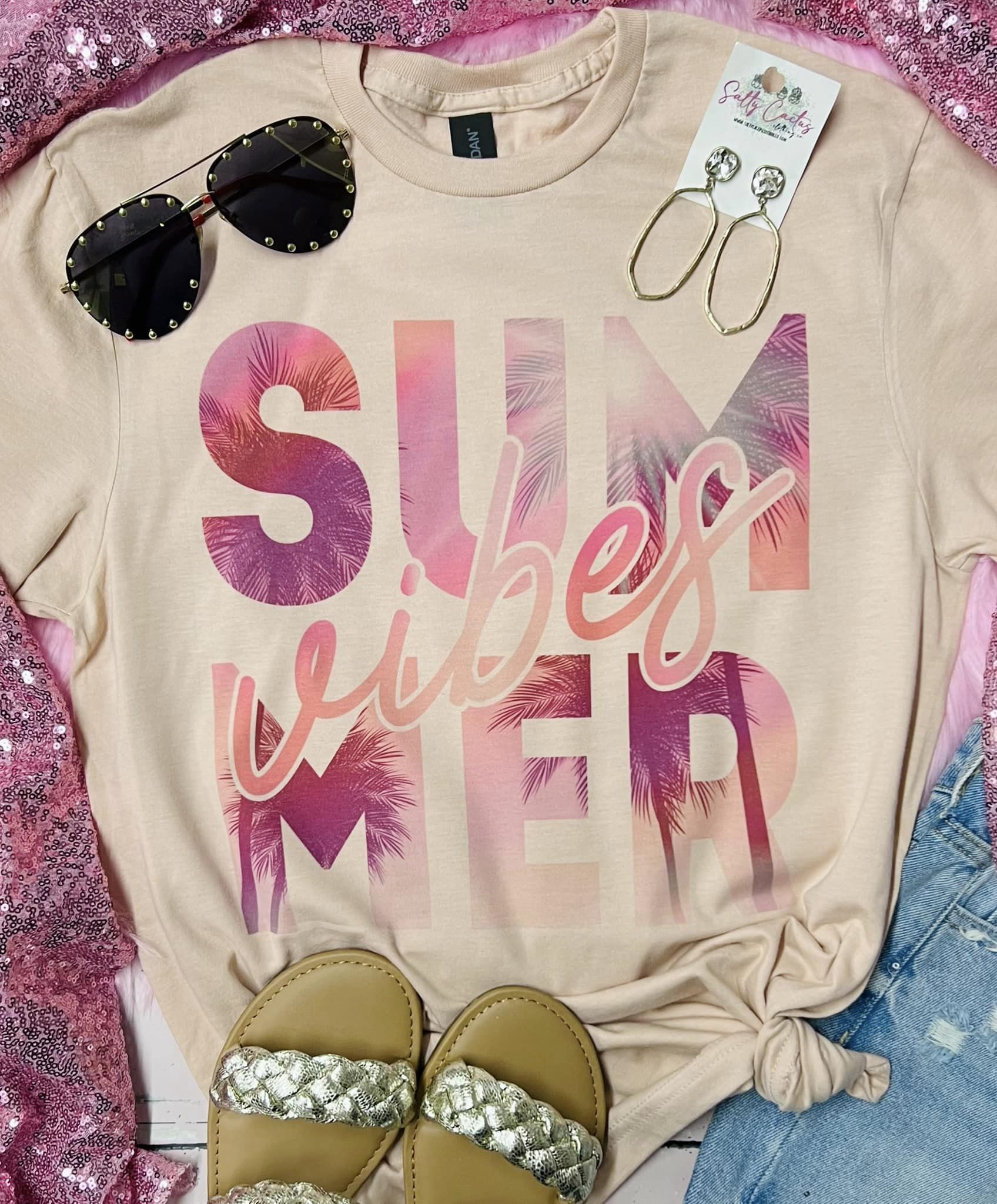 Summer Vibes Pink Hawiian Peach Tee
