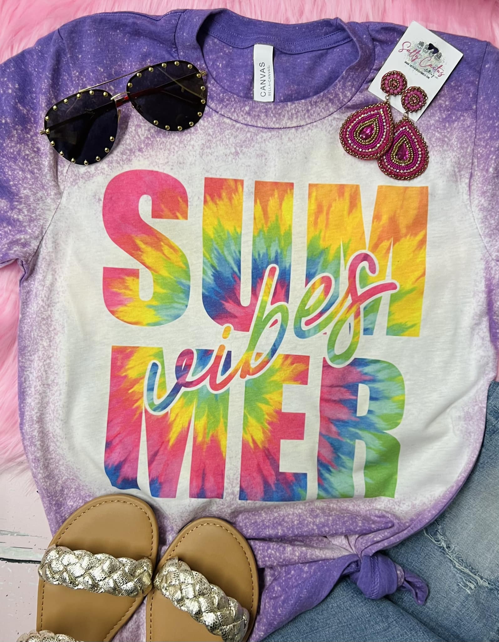 Tie Dye Summer Vibes Purple Bleached Tee