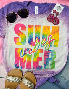 Tie Dye Summer Vibes Purple Bleached Tee