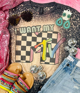 I Want My MTV Grey Bleached Tee