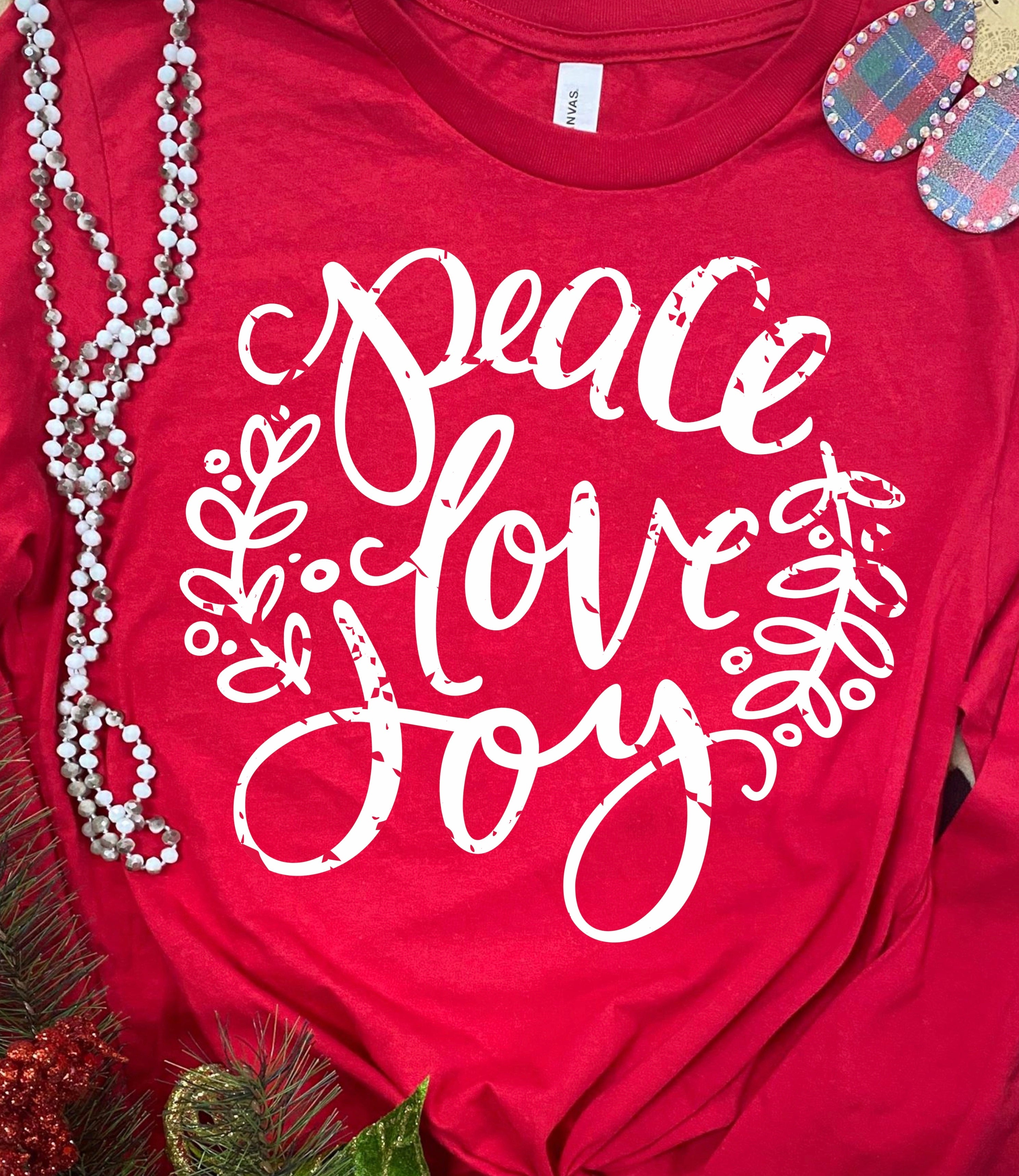 Peace Love Joy Screen Printed Long Sleeve Bella