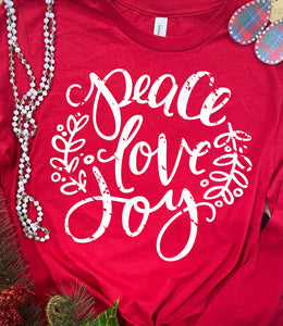 Peace Love Joy Screen Printed Long Sleeve Bella