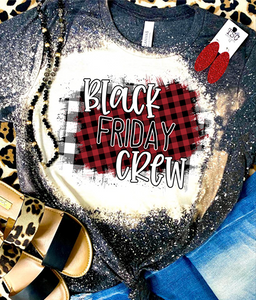 Black Friday Crew Red Buffalo Plaid Bleached Tee