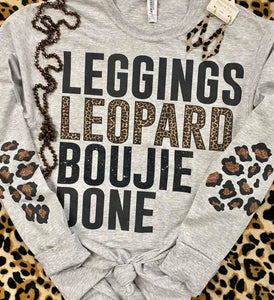 Leggings Leopard Boujie Done Ash Grey Long Sleeve With Leopard Patches