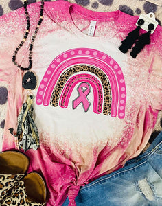 Breast Cancer Ribbon Rainbow Bleached Tee