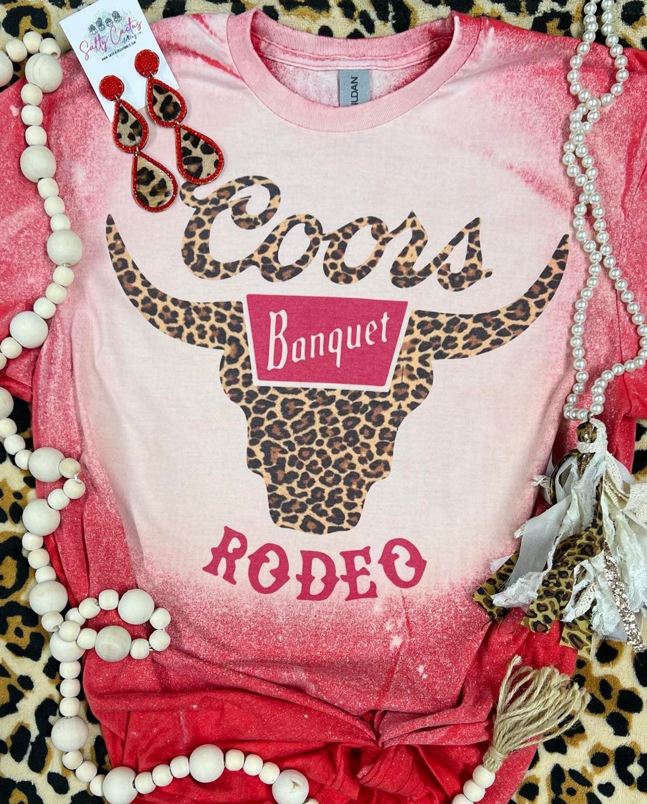 Coors Banquet Rodeo Leopard Red Bleached Tee