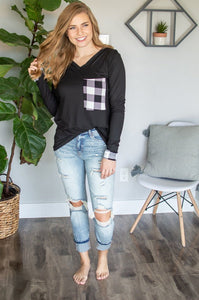 Buffalo Plaid Pocket Top | Black and White Buffalo