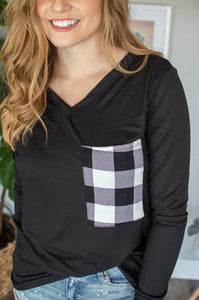 Buffalo Plaid Pocket Top | Black and White Buffalo