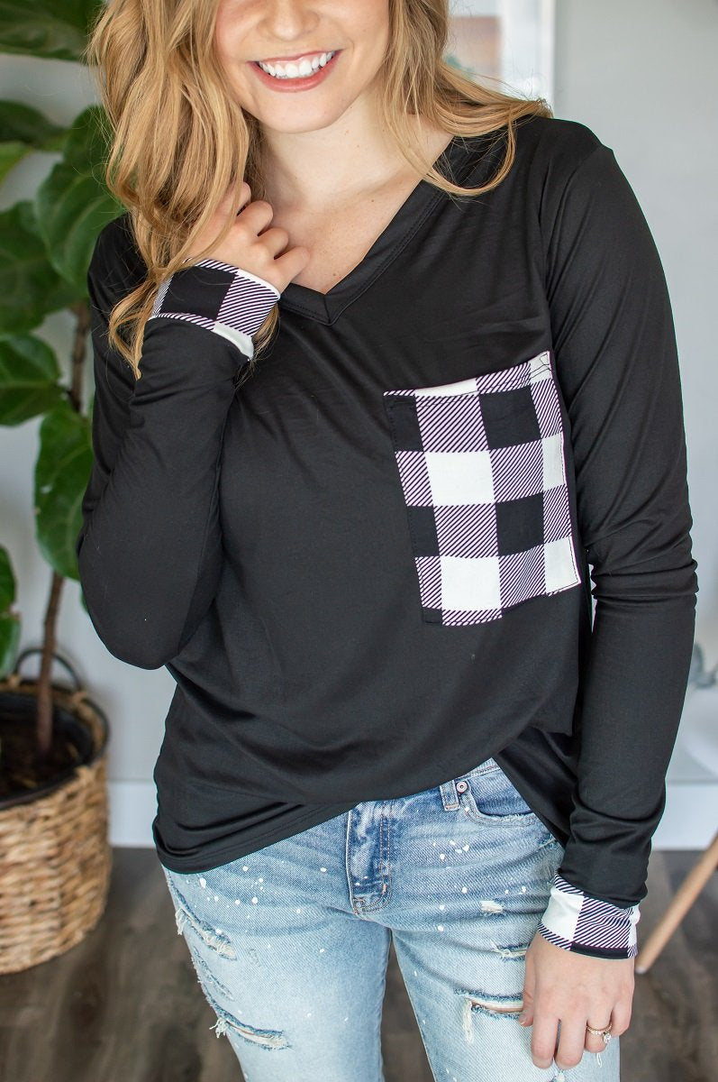 Buffalo Plaid Pocket Top | Black and White Buffalo