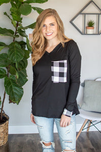 Buffalo Plaid Pocket Top | Black and White Buffalo