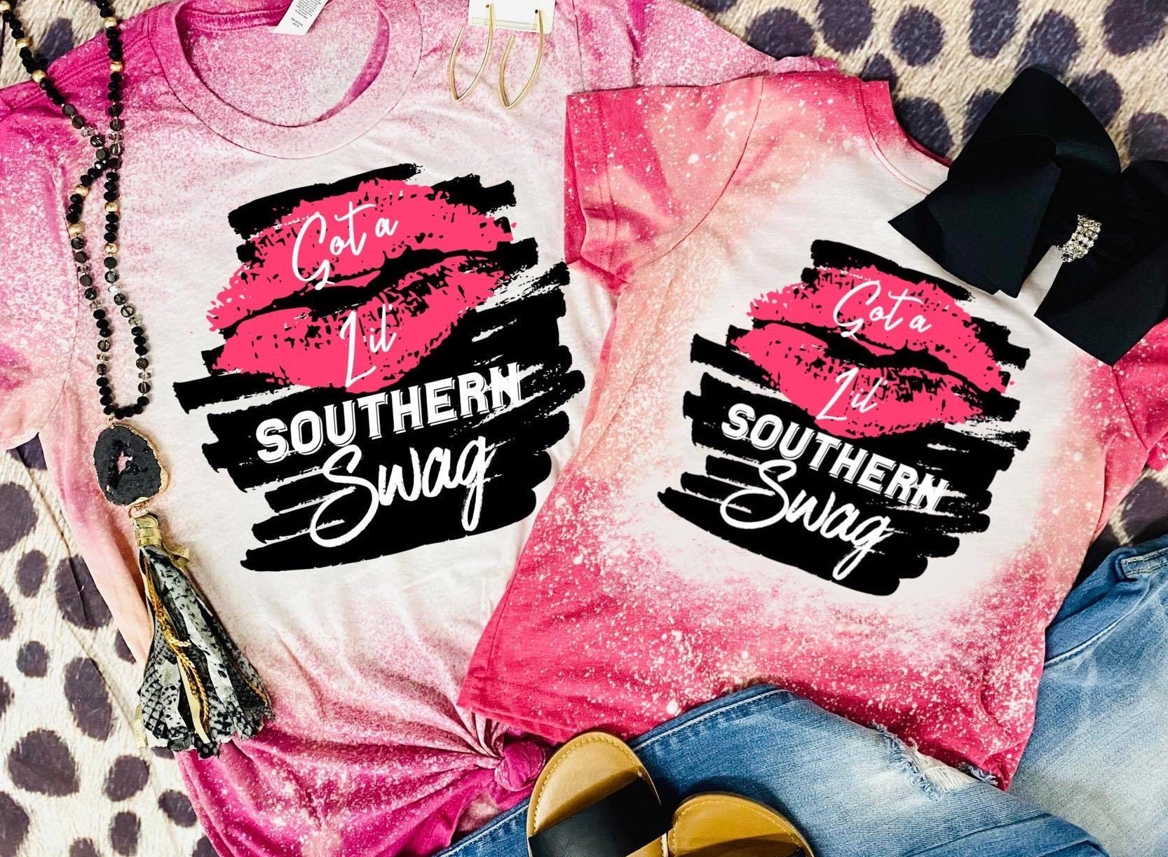 Got A Lil Southern Swag Pink Bleached Tee